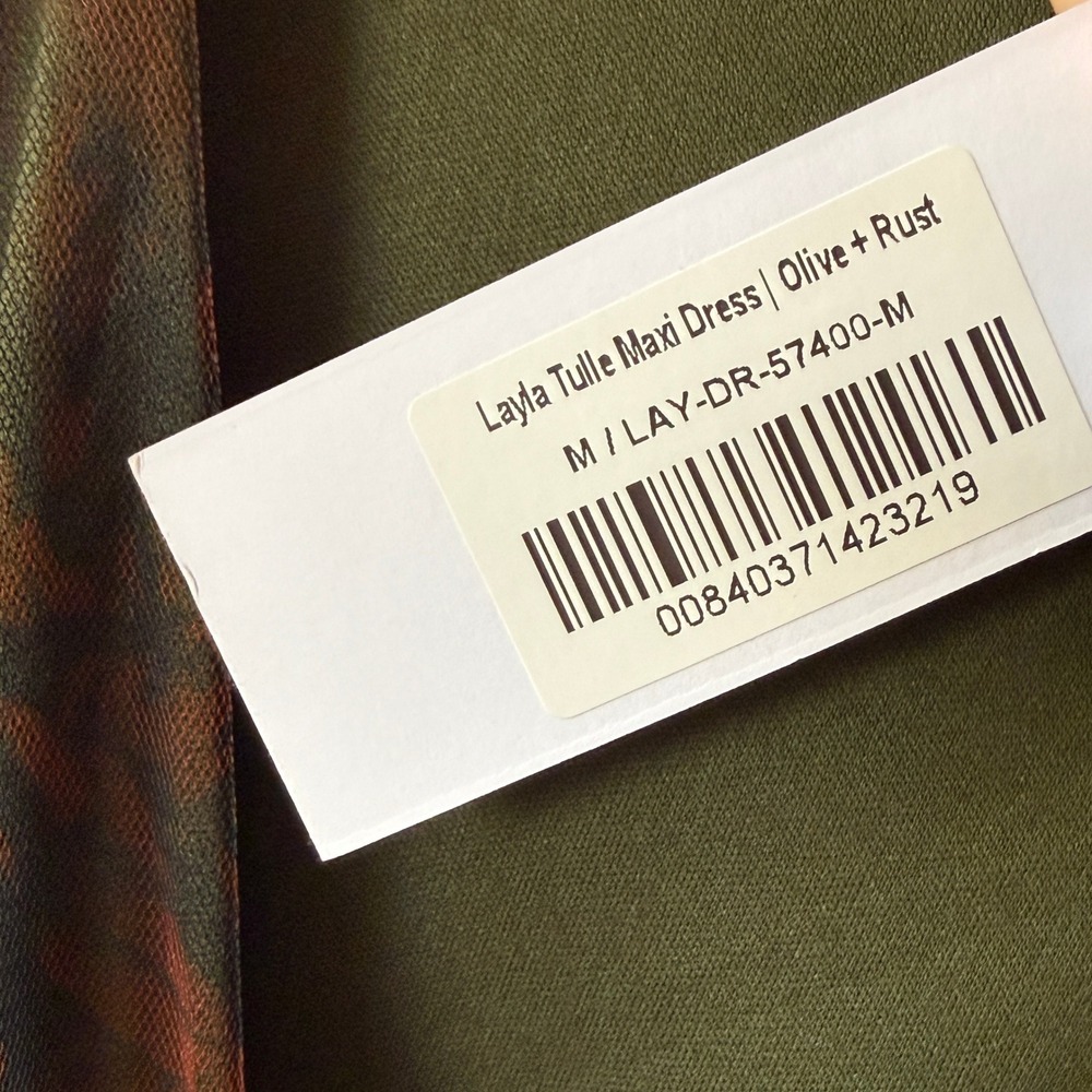 Baltic Born Layla Tulle Maxi Dress Women M Olive Rust NWT Floral Smocked V-Neck - Picture 7 of 15